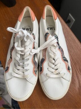 Madewell Sidewalk Snake Embossed White Leather Sneakers Women Size 10
